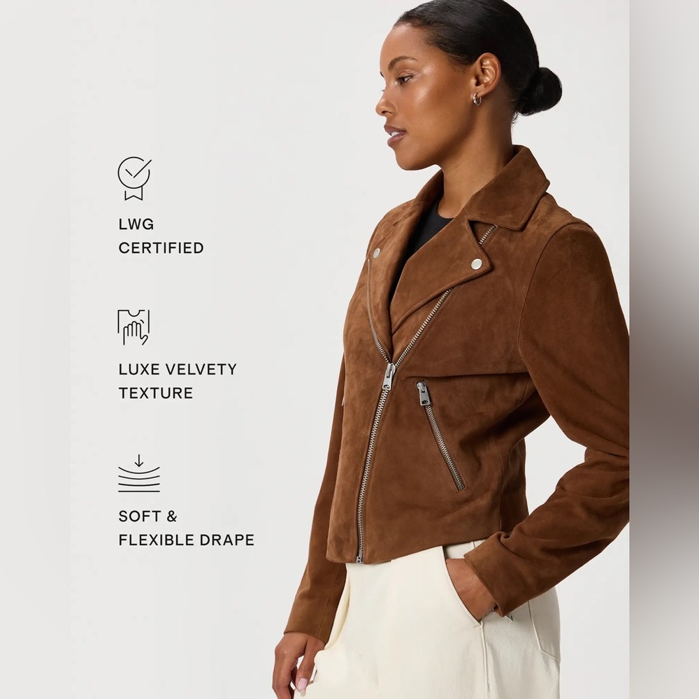Quince 100% Suede Biker Jacket Size Small Chestnut Brown New - Picture 4 of 10